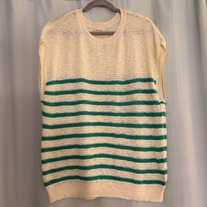 3 for $25! Thread & Supply Women’s Cream and Green Striped Crewneck Sweater, XL